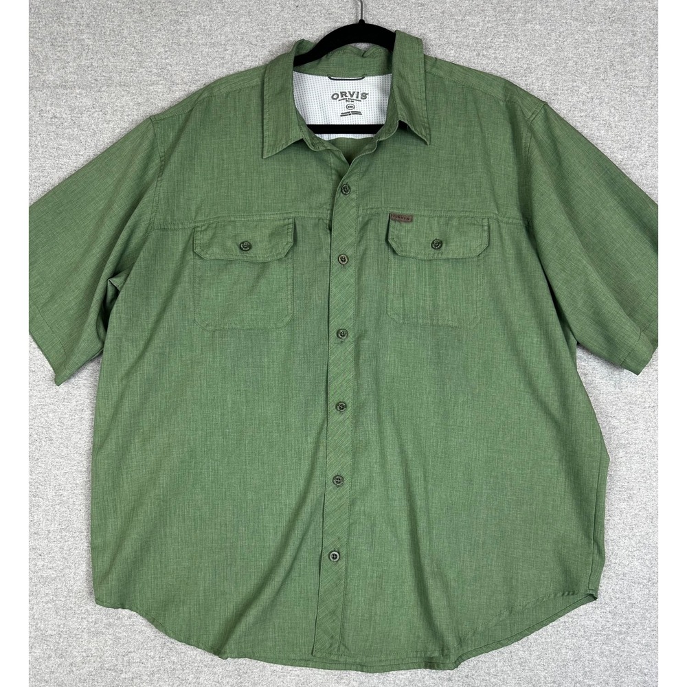 Orvis Classic Collection Mens XXL Green Short Sleeve Button Down Shirt Polyester